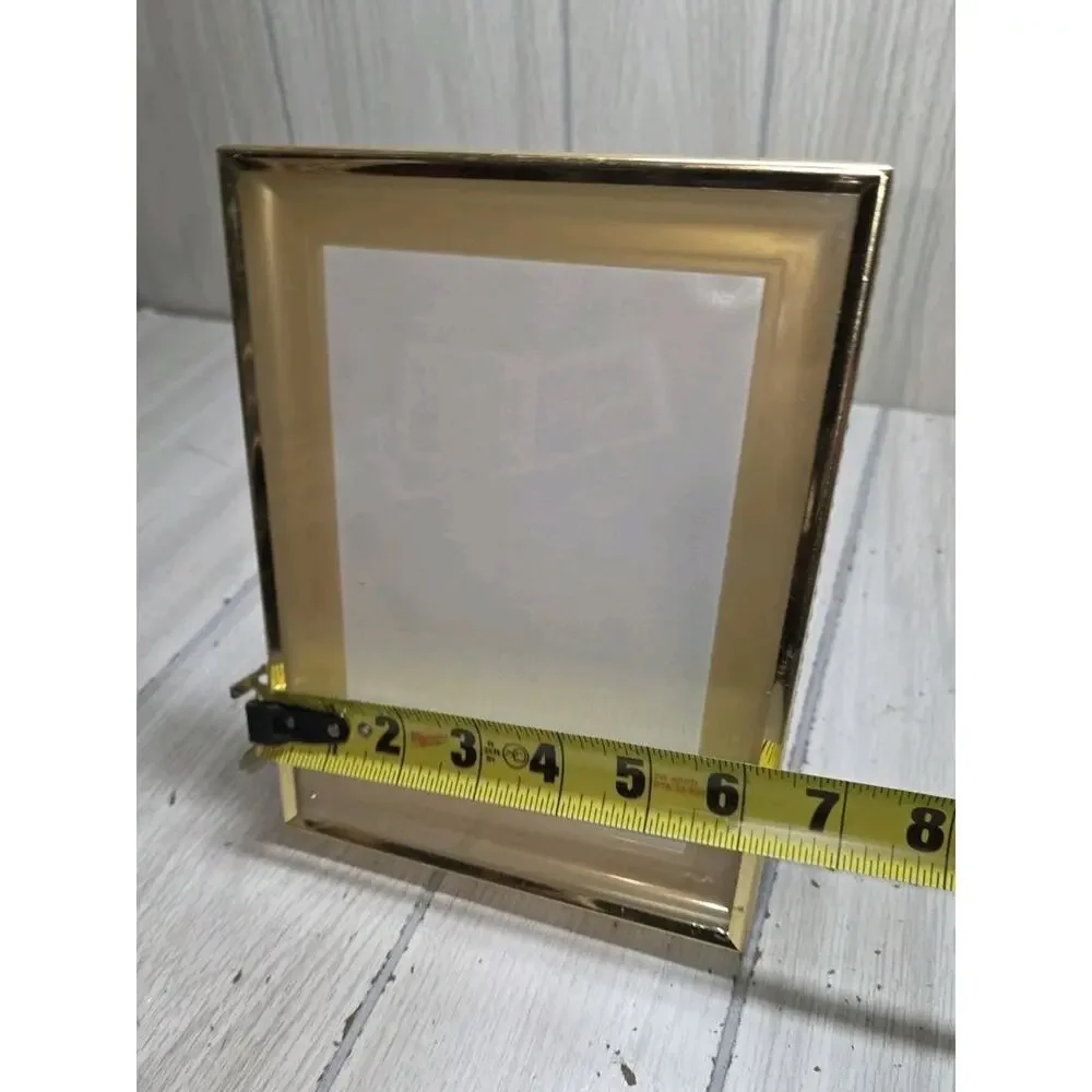 Vtg 70s Hollywood Regency Picture Frame With Matting Brass Art Deco 5x7